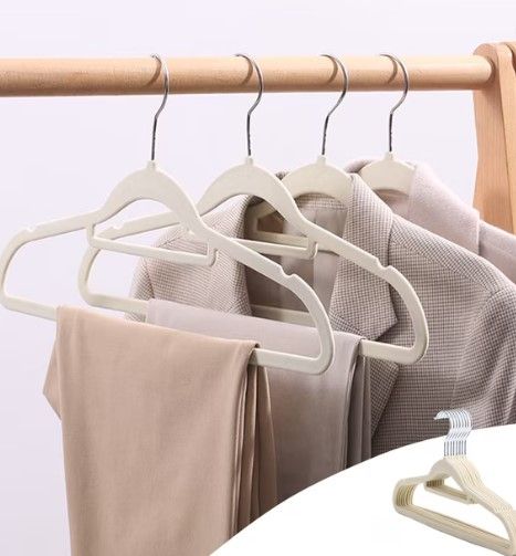 Set of 10; Premium Non-Slip Velvet Hangers, Beige