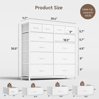 YeTom 12-Drawer Wide Storage Chest Dresser