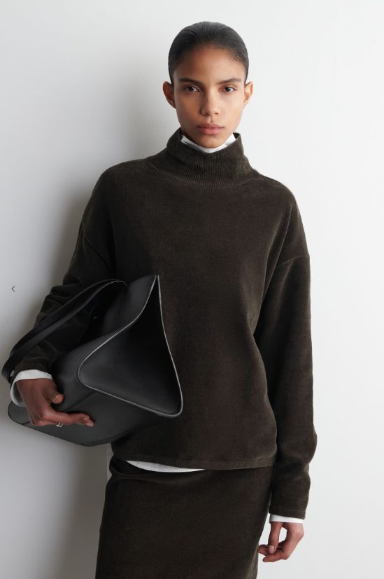COS Chenille Mock Neck Sweater, Brown