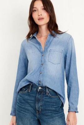 Old Navy Classic Button-Down Jean Shirt, Medium
