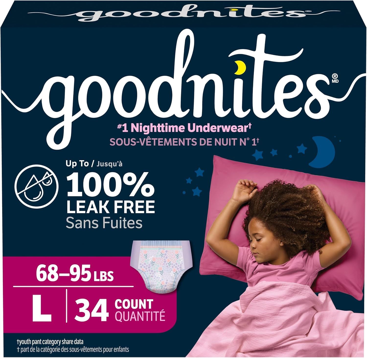 GoodNites Girls' Bedwetting Night Time Underwear, Large, 34 Ct, Giga Pack