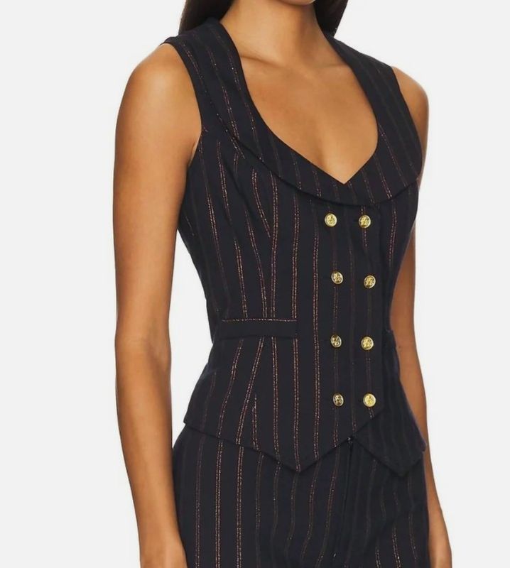 SMYTHE Portrait Neck Vest, Navy Copper Pinstripe