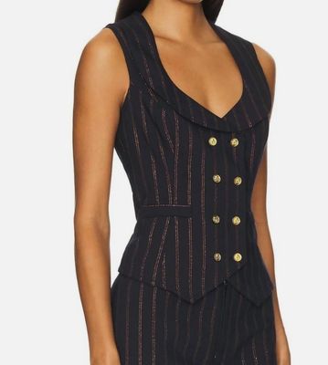 SMYTHE Portrait Neck Vest, Navy Copper Pinstripe