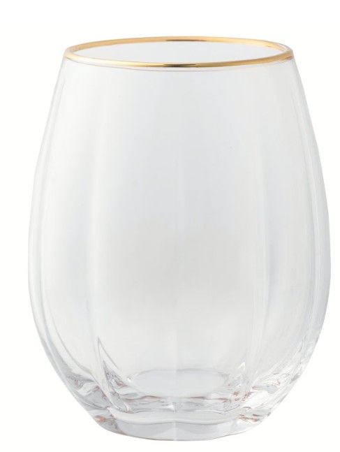 Thyme &amp; Table 4-Piece Scalloped Stemless Wine Glass Set with Gold Trim