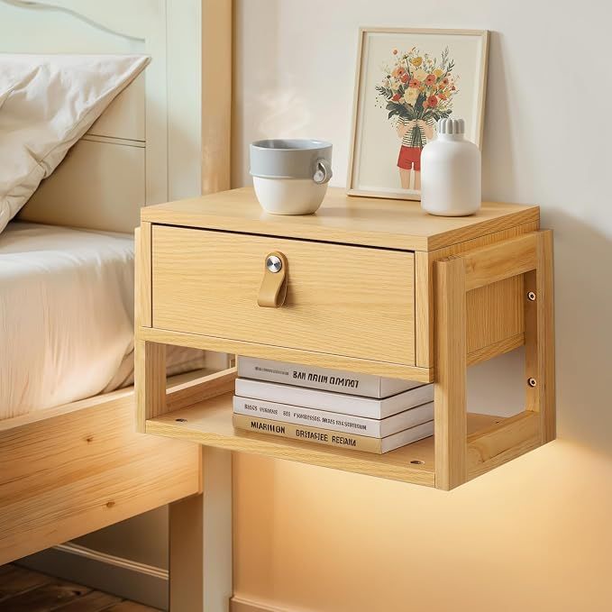 Floating Nightstand with LED Light Strips