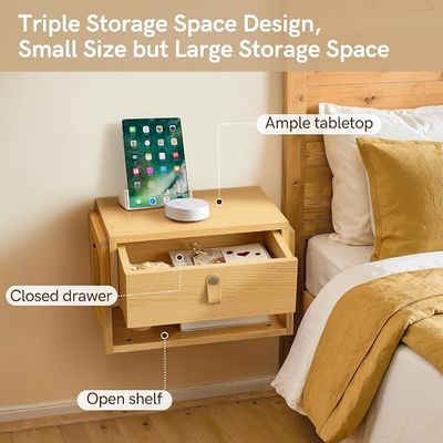 Floating Nightstand with LED Light Strips