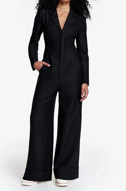 Smythe - Rivet Collab Wide Leg Jumpsuit Black Herringbone Size 0