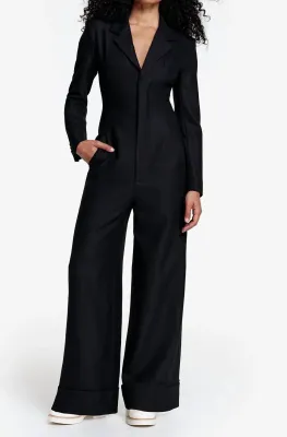 Smythe - Rivet Collab Wide Leg Jumpsuit Black Herringbone Size 0