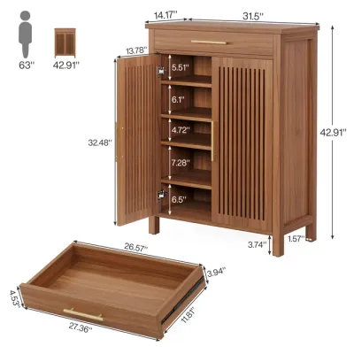 Tribe Signs 5-Tier Shoe Cabinet with Louvered Doors and Drawer Walnut