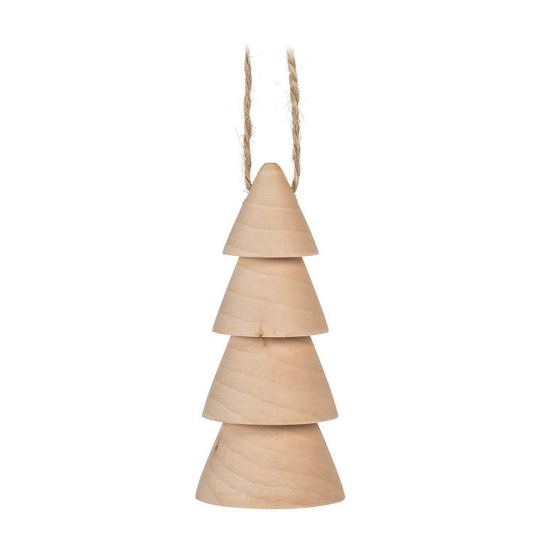 Wooden Tree Ornament, Color: Natural 4 Tier Stacked