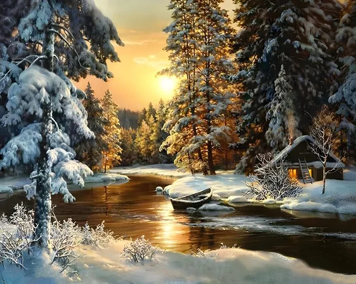 Paint by Numbers Sunrise over a snowy landscape 40 x 50cm