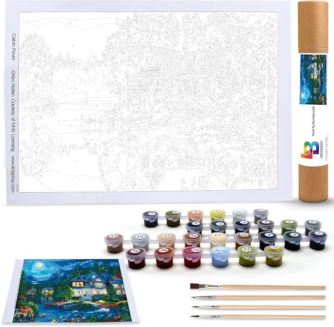 Ledgebay Paint by Numbers House Near the Lake 16x20 Unframed Canvas