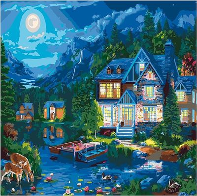 Ledgebay Paint by Numbers House Near the Lake 16x20 Unframed Canvas