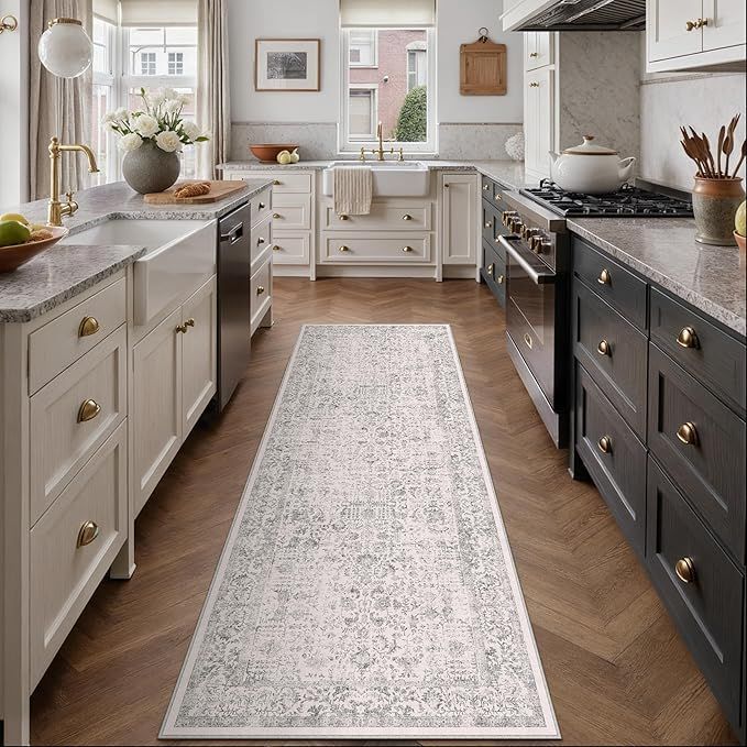 PureCozy 2x10 Washable Runner Rug, Grey Vintage