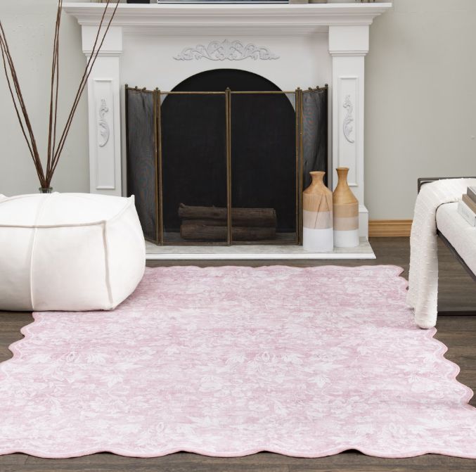 Mainstays 5'x7' Modern Abstract Plush Scallop Shape Rug, Pink