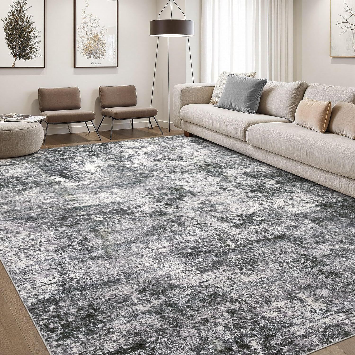 DMOYEST 6'x9' Washable Abstract Grey Area Rug