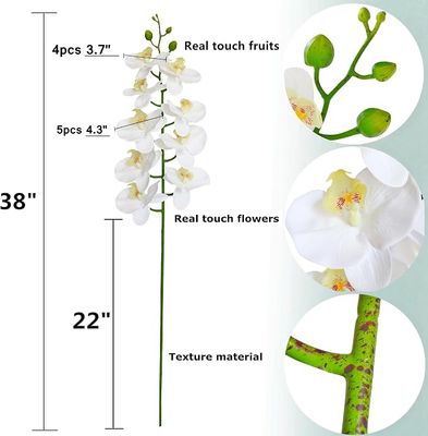 38 Inch Artificial Phalaenopsis Flowers Branches Real Touch (Not Silk) Orchids Flowers