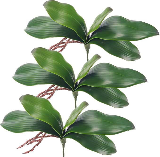 Miracliy Phalaenopsis Orchid Leaves Fake Leaves Real Latex Touch Plants - Set of 3