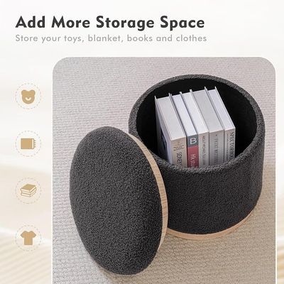 PINPLUS Round Storage Ottoman with Tray