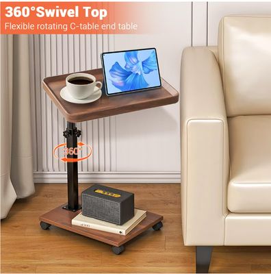 C-Shaped Rolling Sofa Side Table with Adjustable Height &amp; 360° Swivel Tray