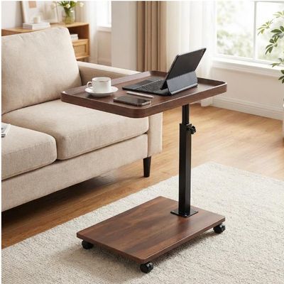 C-Shaped Rolling Sofa Side Table with Adjustable Height &amp; 360° Swivel Tray