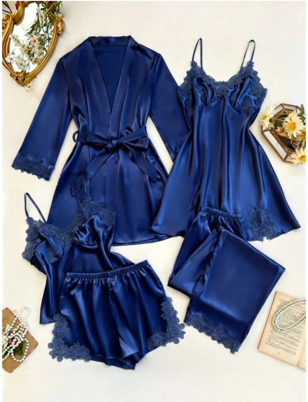 SilkySpell 5pcs Women Satin Robe &amp; Pajama Set