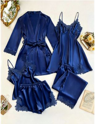 SilkySpell 5pcs Women Satin Robe &amp; Pajama Set