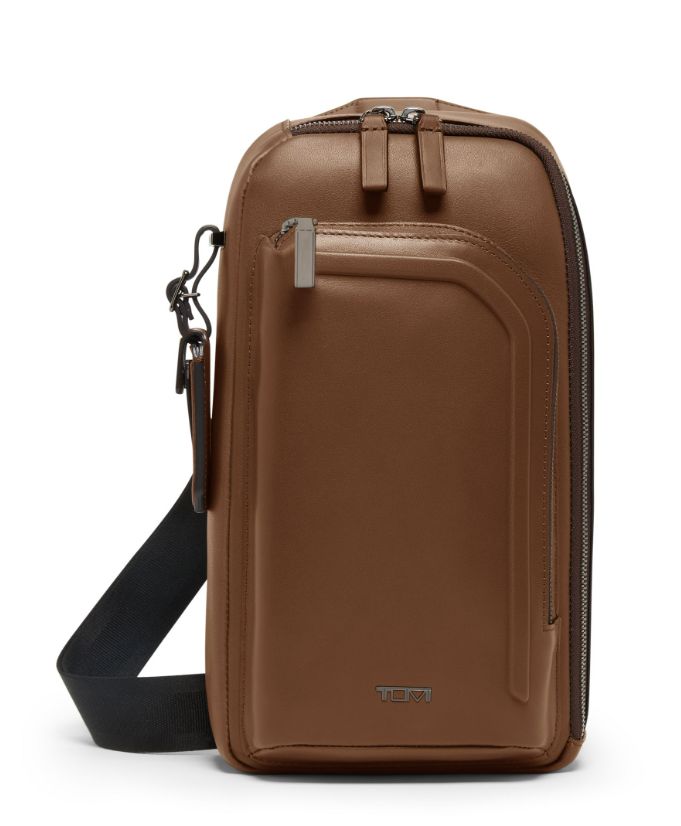 TUMI Harrison Gregory Sling Bag Cognac Bombe Leather
