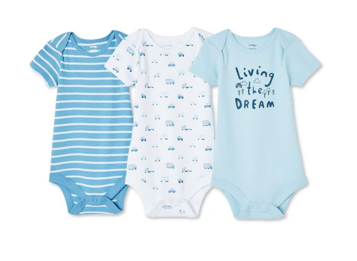 George Baby Boys' Layette 100% Cotton 3-Pack Bodysuit 6-12months