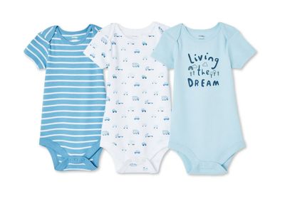 George Baby Boys' Layette 100% Cotton 3-Pack Bodysuit 6-12months
