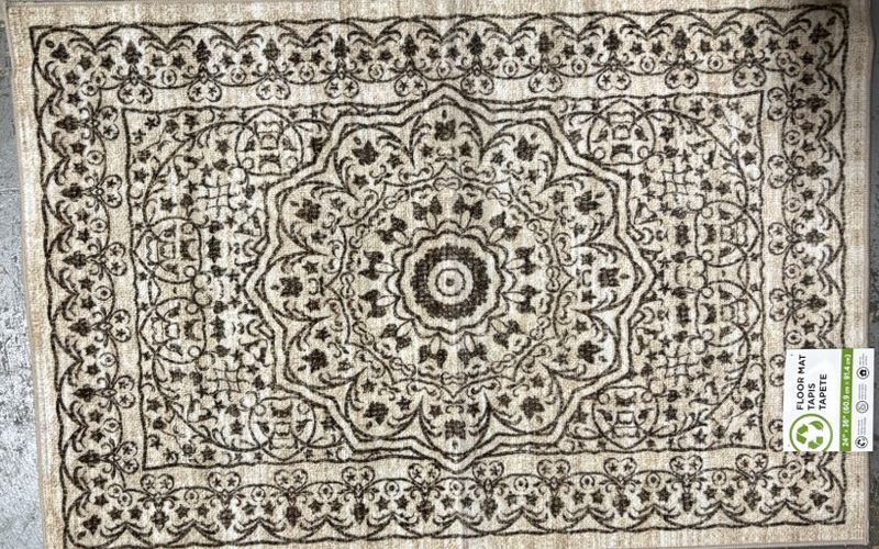 Area Rug 2x3'  Tan &amp; Brown, Distressed Vintage Floral Design