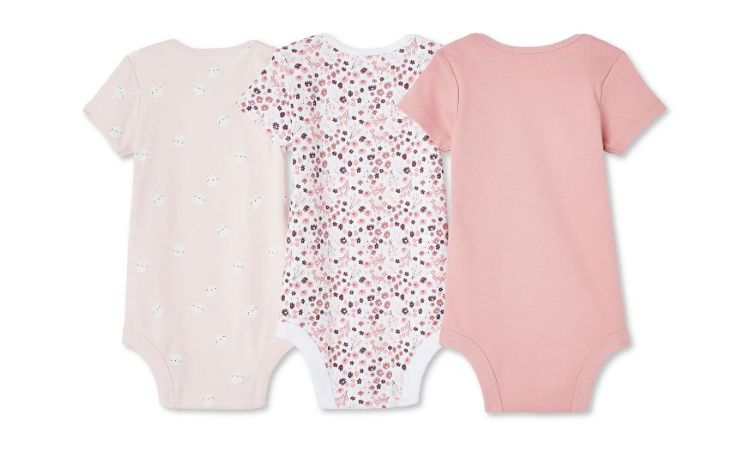 George Baby Girls' Layette 100% Cotton 3-Pack Bodysuit Newborn Pink