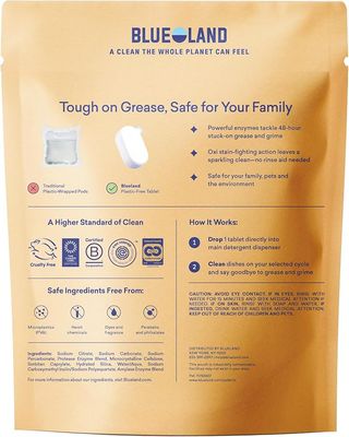BLUELAND 100% Plastic-Free Dishwasher Detergent Tablets, 60 Count