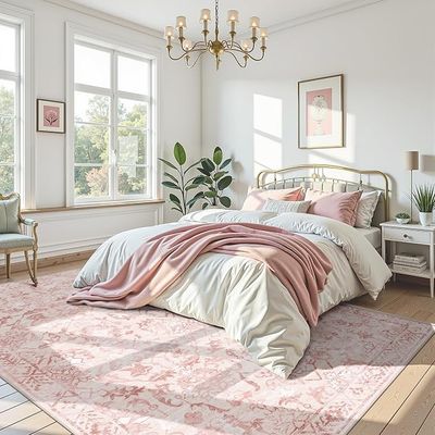 Deerly 9'x12' Large Non-Slip Pink Vintage Area Rug