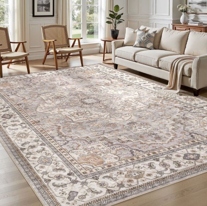 UERMEI 8'x10' Washable Vintage Floral Boho Printed Carpet
