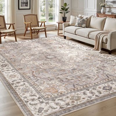 UERMEI 8'x10' Washable Vintage Floral Boho Printed Carpet