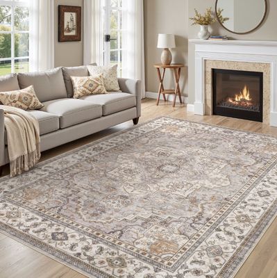 UERMEI 8'x10' Washable Vintage Floral Boho Printed Carpet