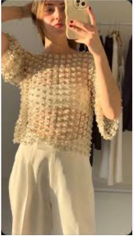 Women's Celebrity Handwork Pearl Beaded Top XXL