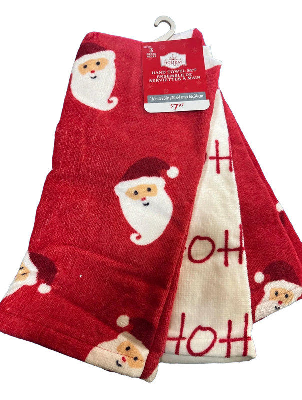 Holiday Time 3 Pack Hand Towel Set Christmas