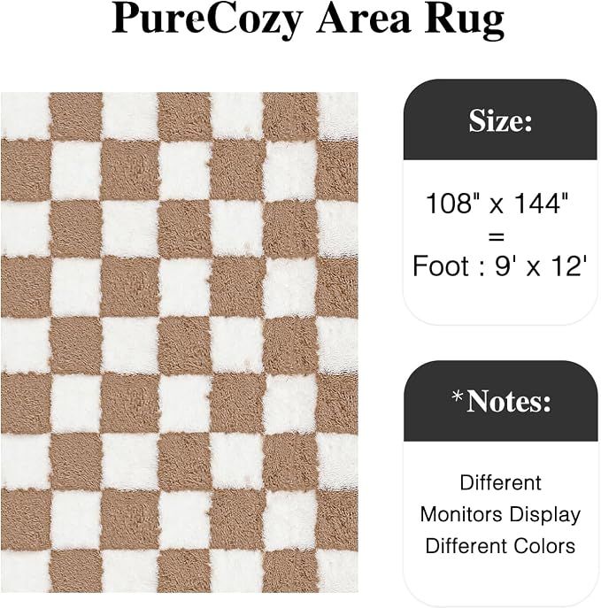 PureCozy 8'x10' Soft Checkered Shag Carpet
