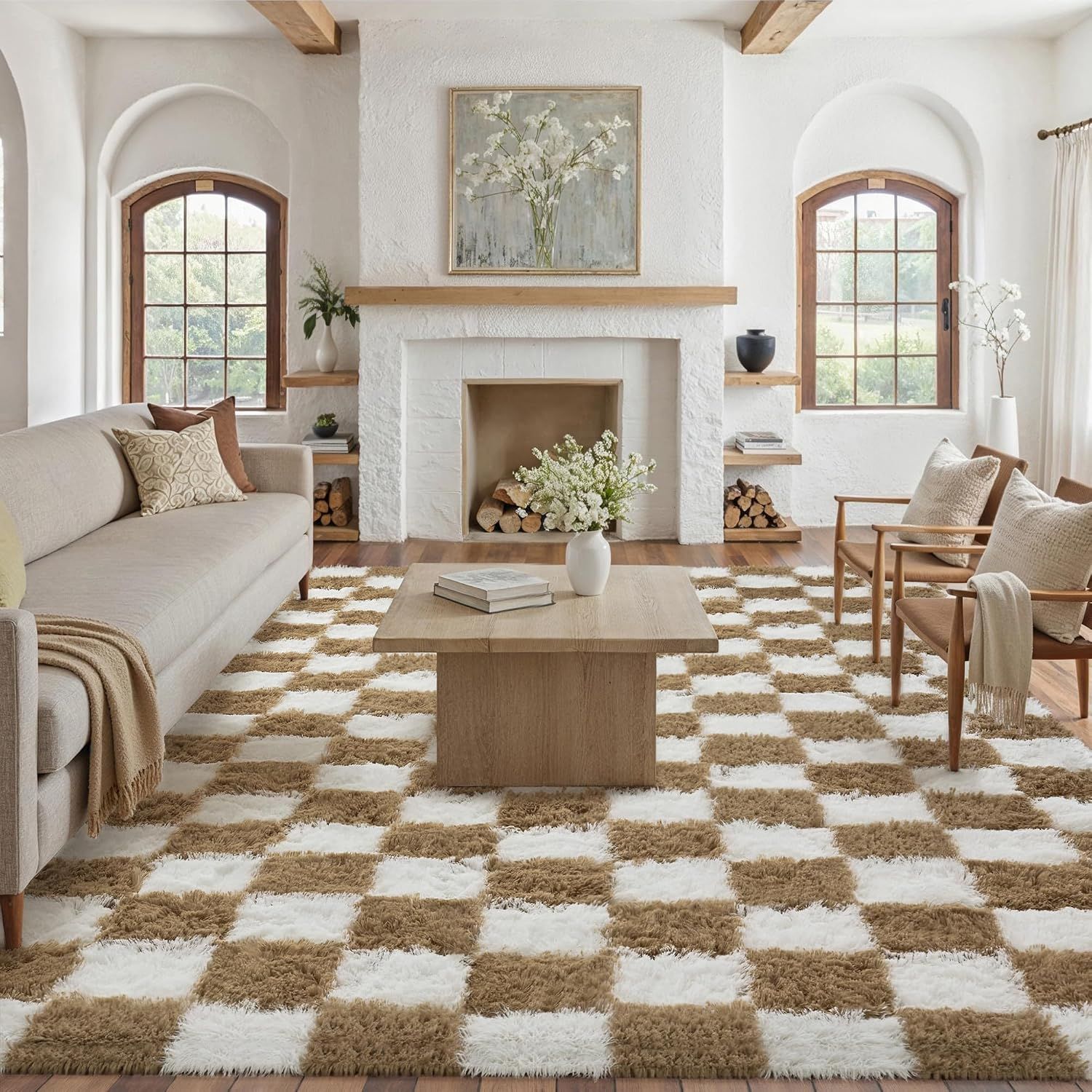 PureCozy 8'x10' Soft Checkered Shag Carpet