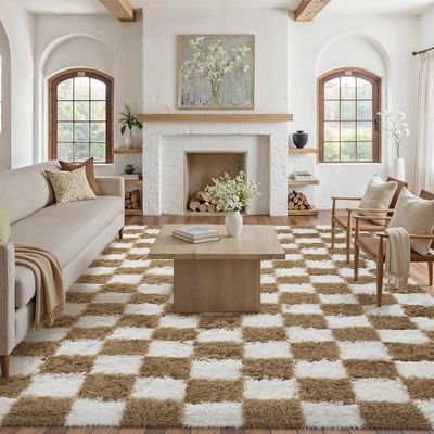 PureCozy 8'x10' Soft Checkered Shag Carpet