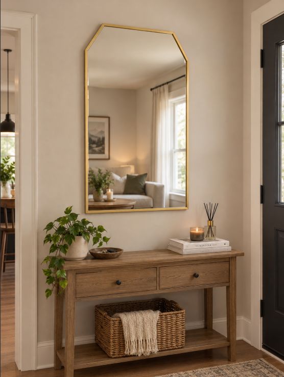 Gold-Framed Geometric Wall Mirror, 26" x 46"