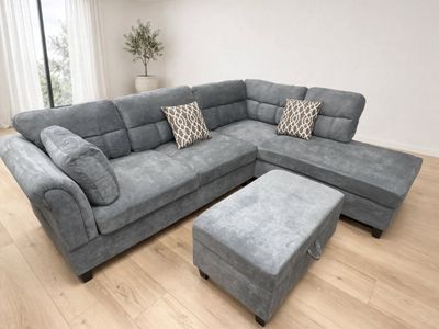 K Living Anchor Fabric Sectional w/Ottoman &amp; Cushions