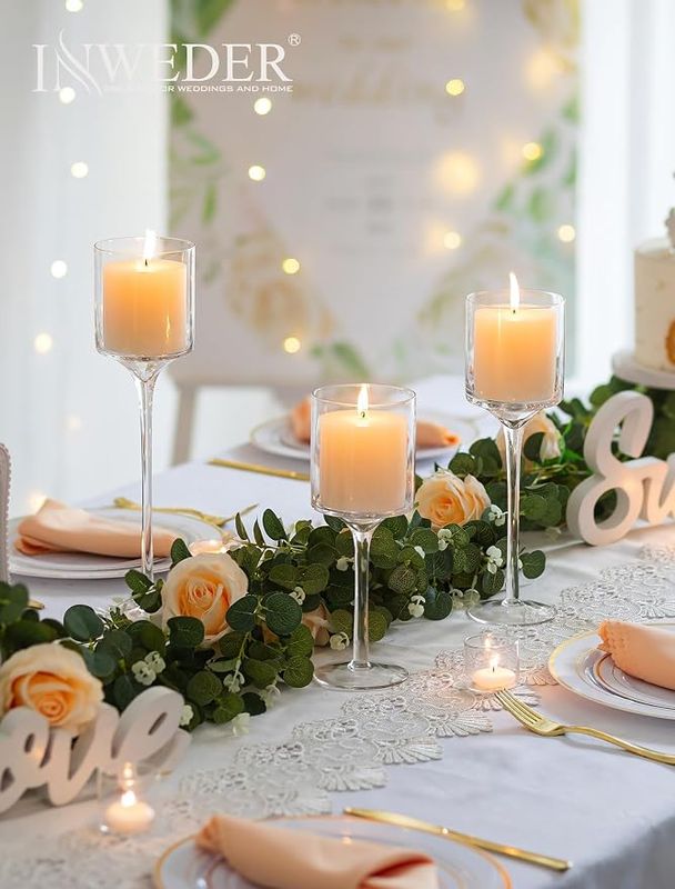 3-Piece Set; Long Stem Candle Stand