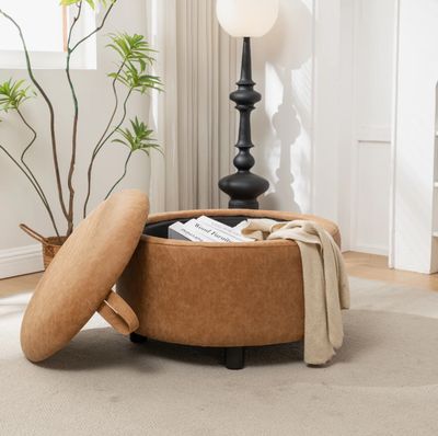 Mercer41 Savinien Upholstered Round Storage Ottoman