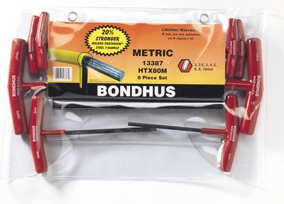 BONDHUS T-Handle Hex Driver 8pcs Metric Set 2mm-10mm Graduated Lengths