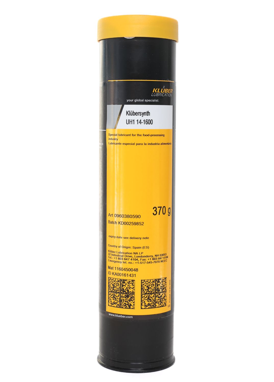 Kluber KLUBERSYNTH UH1 141600 Synthetic Food Grade Lubricating Grease