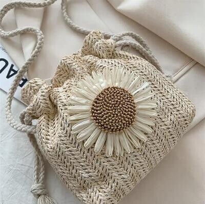 Mini Straw Woven Bucket Bag, Summer Beach Crossbody Bag