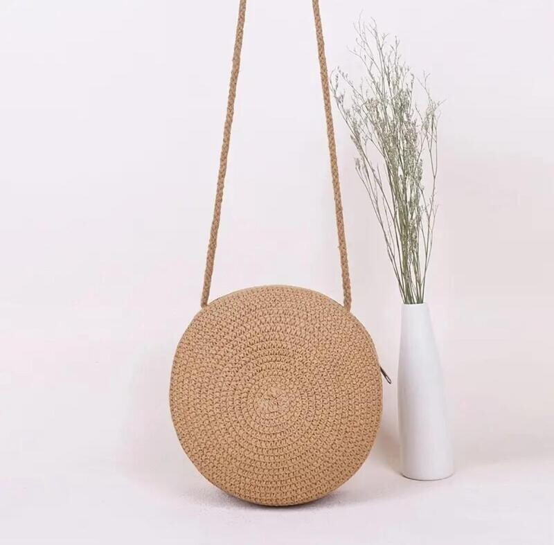 Mini- Straw Woven Round Bag, Delicate Textured Crossbody Bag